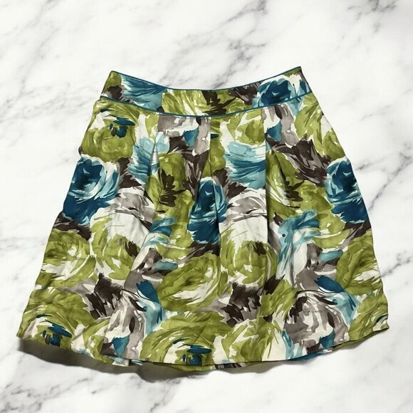 Talbots Silk Skirt Size 12P Petite Green Blue Brown Pleated Side Zipper Lined - Picture 4 of 5